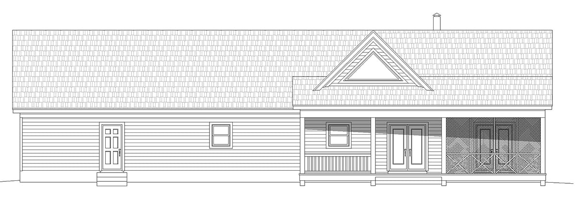 Country Farmhouse Ranch Rear Elevation of Plan 40864