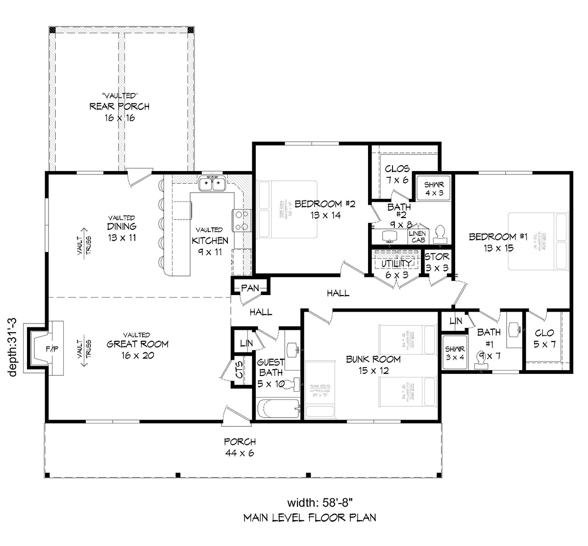 Country Ranch Traditional Level One of Plan 40868