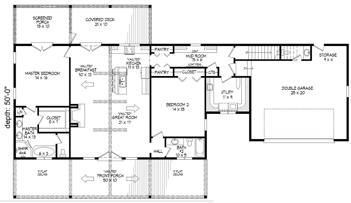 Country Farmhouse Traditional Level One of Plan 40876