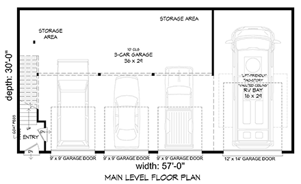 Garage-Living Plan 40889 First Level Plan