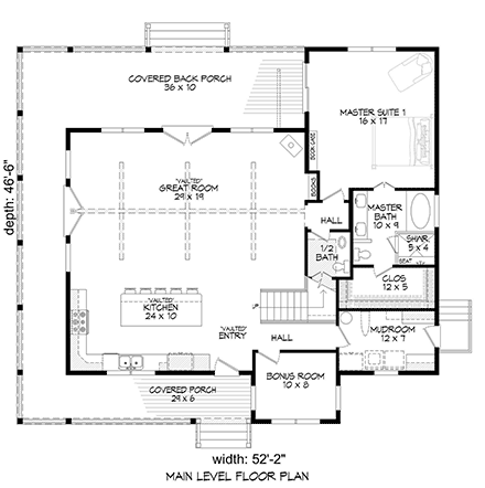 Cottage, Country, Farmhouse House Plan 40893 with 3 Beds, 3 Baths First Level Plan