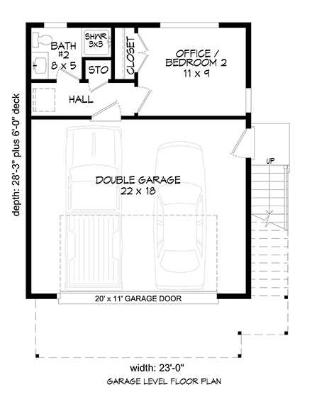 Coastal, Contemporary, Modern Garage-Living Plan 40896 with 2 Beds, 2 Baths, 2 Car Garage First Level Plan