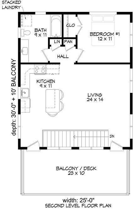 Garage-Living Plan 40897 Second Level Plan