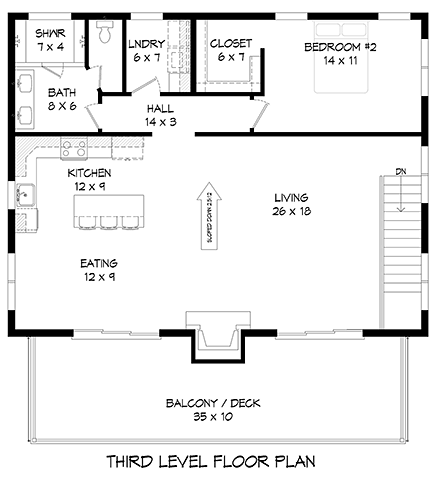 Garage-Living Plan 40898 Third Level Plan