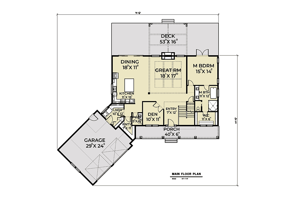 Contemporary Farmhouse Level One of Plan 40900