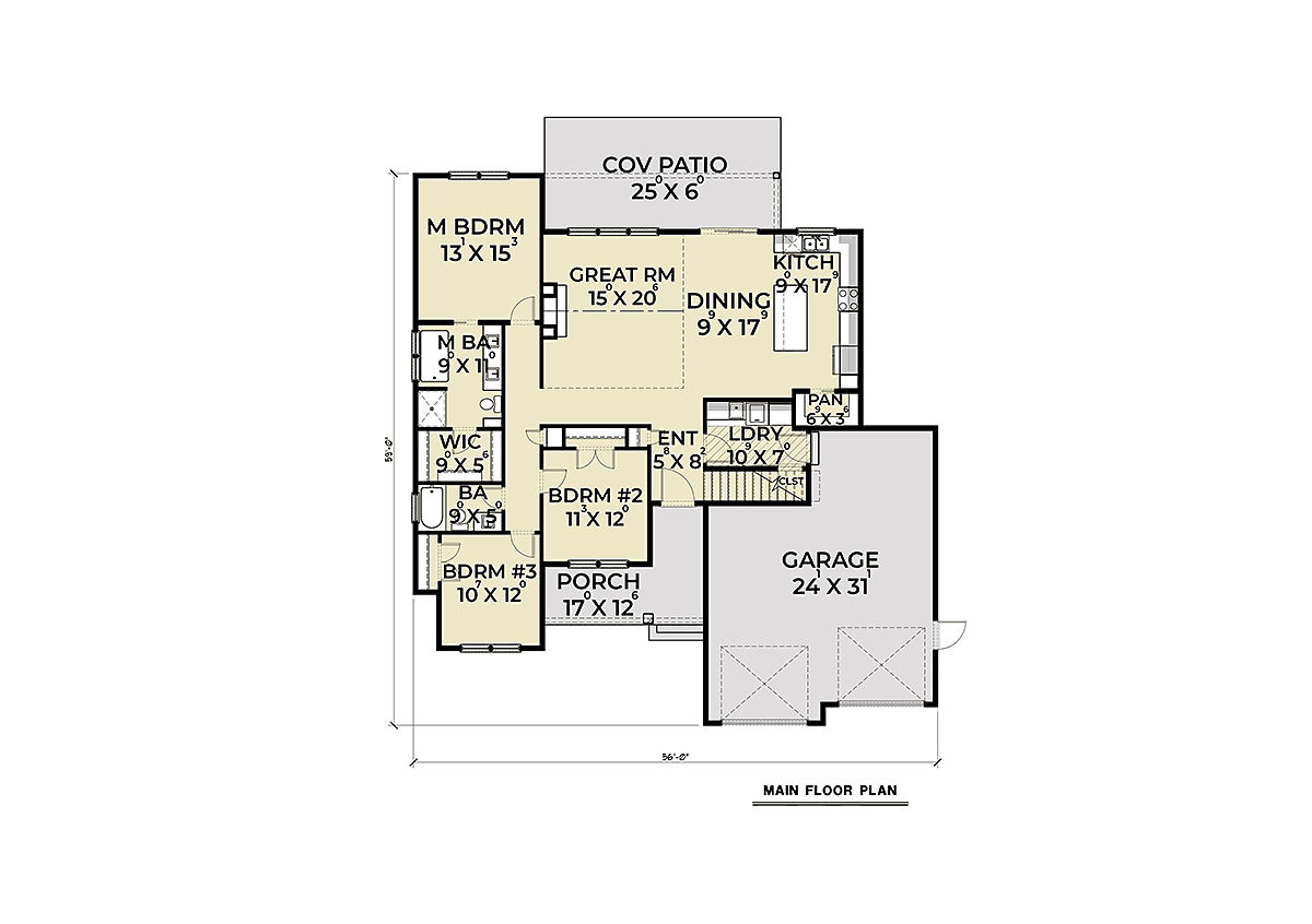 Contemporary Farmhouse Level One of Plan 40903