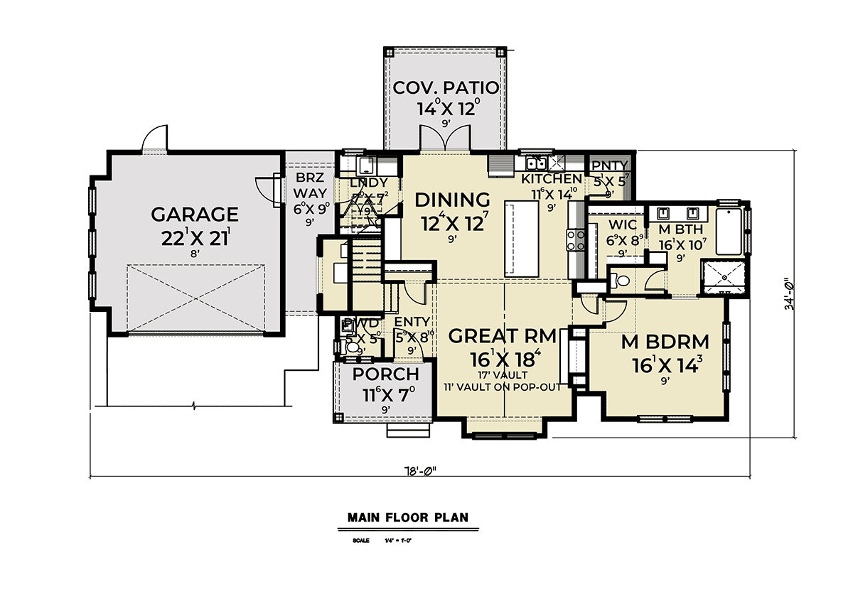 Contemporary Farmhouse Level One of Plan 40907