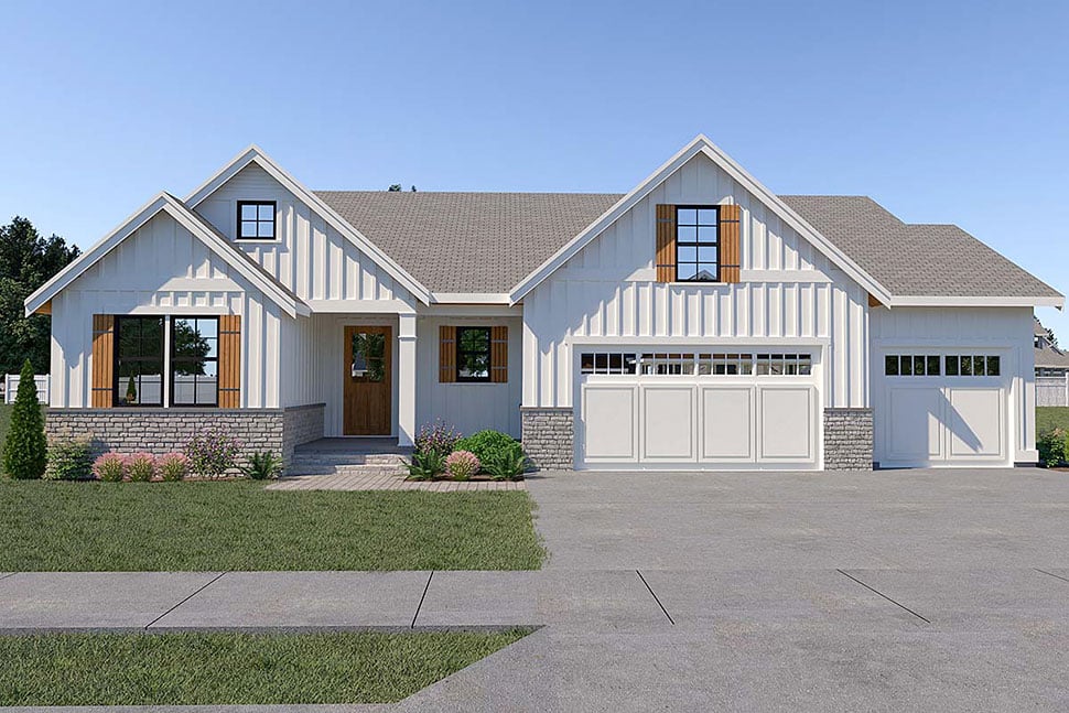 Contemporary, Country, Craftsman, Farmhouse Plan with 2122 Sq. Ft., 3 Bedrooms, 2 Bathrooms, 3 Car Garage Picture 42