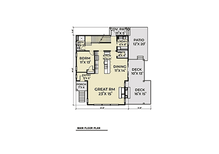 Contemporary, Modern House Plan 40919 with 3 Beds, 3 Baths, 2 Car Garage First Level Plan