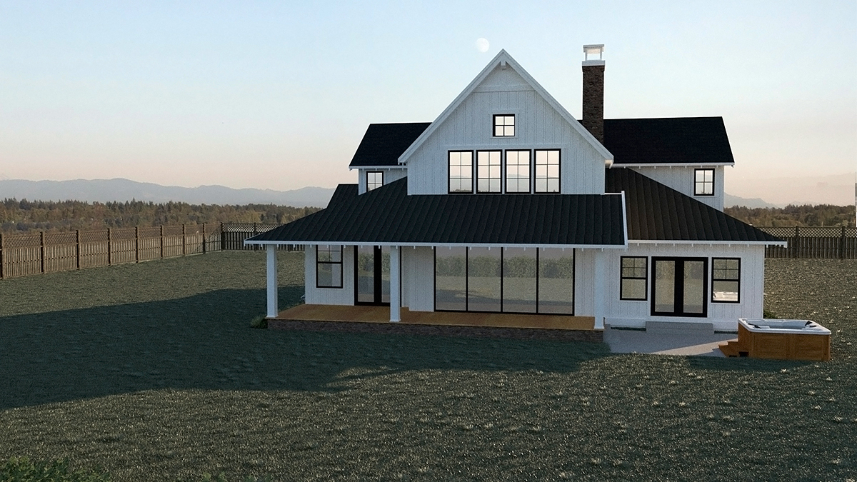 Coastal Contemporary Farmhouse Rear Elevation of Plan 40960