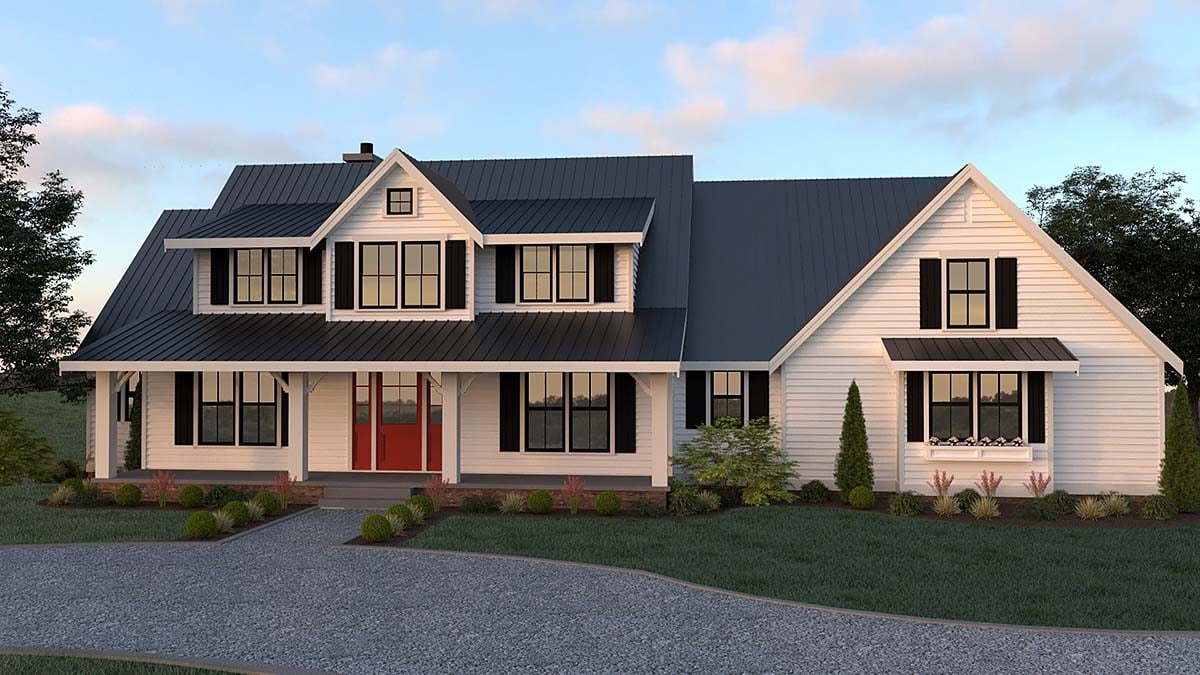 Contemporary, Farmhouse Plan with 3190 Sq. Ft., 4 Bedrooms, 3 Bathrooms, 2 Car Garage Elevation