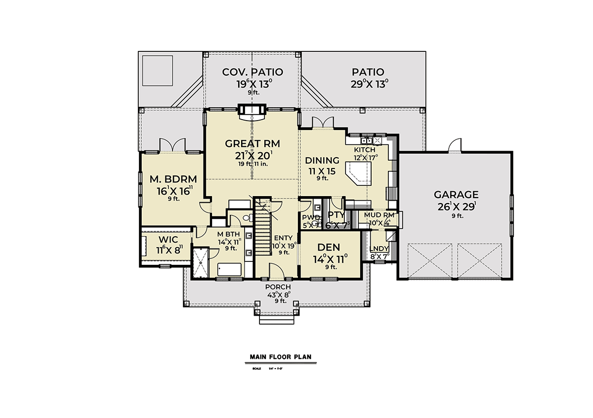 Contemporary Craftsman Farmhouse Level One of Plan 40972