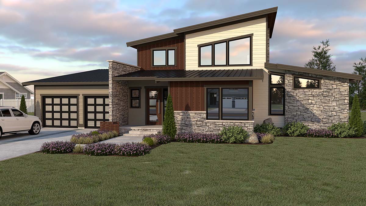 Plan 40982 | Contemporary Style with 3 Bed, 3 Bath, 3 Car Garage