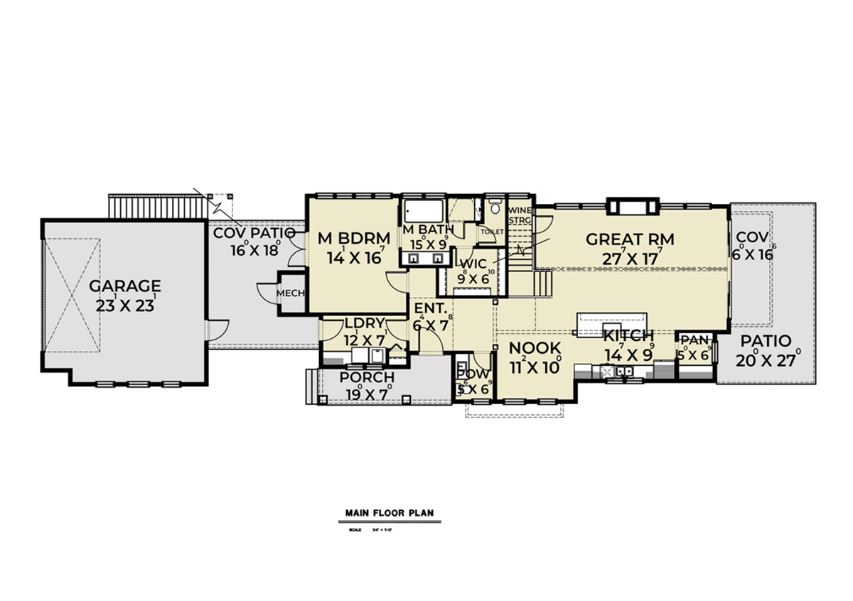 Contemporary Craftsman Farmhouse Level One of Plan 40984