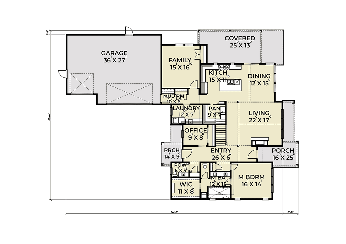 Country Farmhouse Level One of Plan 40987