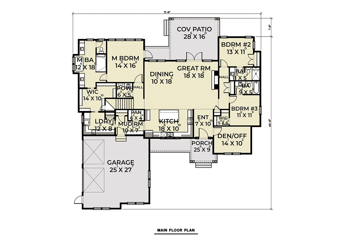 Contemporary Craftsman Farmhouse Level One of Plan 40992
