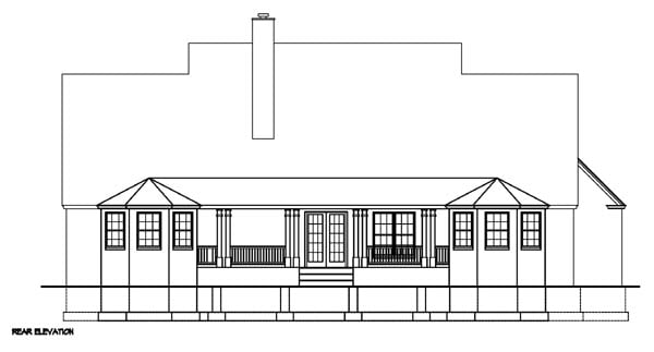 Cape Cod Country Southern Rear Elevation of Plan 41004