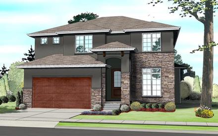 Contemporary Prairie Style Southwest Elevation of Plan 41109