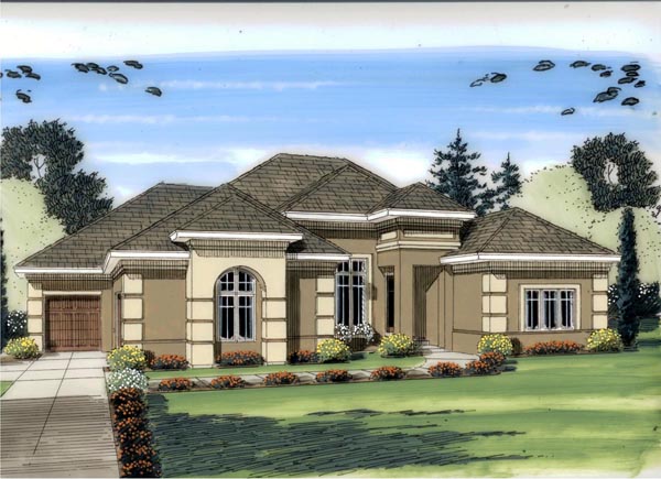 Mediterranean, Traditional Plan with 2490 Sq. Ft., 4 Bedrooms, 4 Bathrooms, 3 Car Garage Elevation