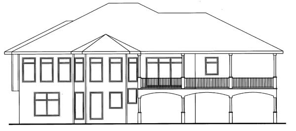 Mediterranean, Traditional Plan with 2490 Sq. Ft., 4 Bedrooms, 4 Bathrooms, 3 Car Garage Rear Elevation