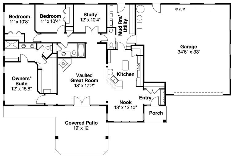 Contemporary Country Prairie Style Ranch Traditional Level One of Plan 41164