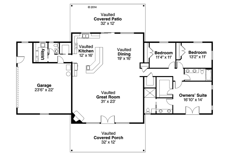 Contemporary Country Ranch Level One of Plan 41166