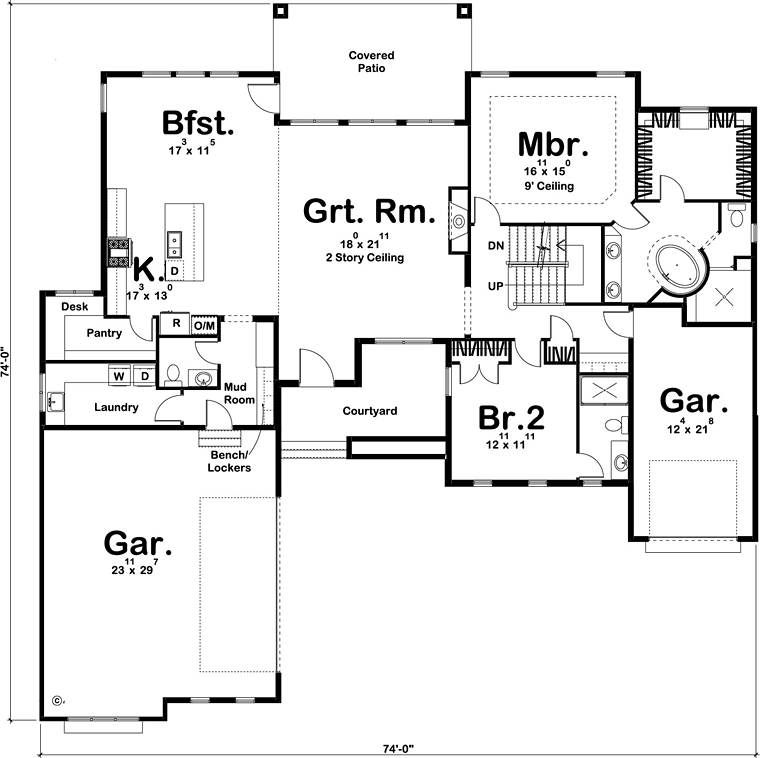 Craftsman Traditional Tudor Level One of Plan 41182