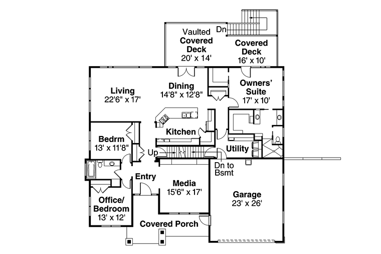 Cottage Country Craftsman Traditional Level One of Plan 41208