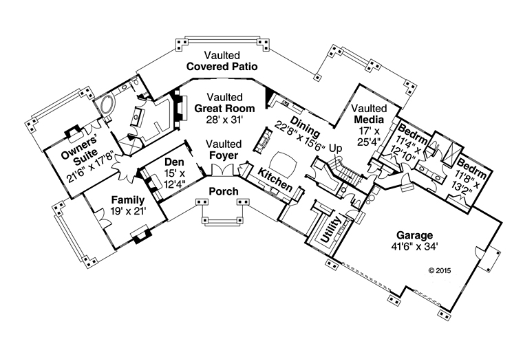 Country Craftsman Ranch Level One of Plan 41211