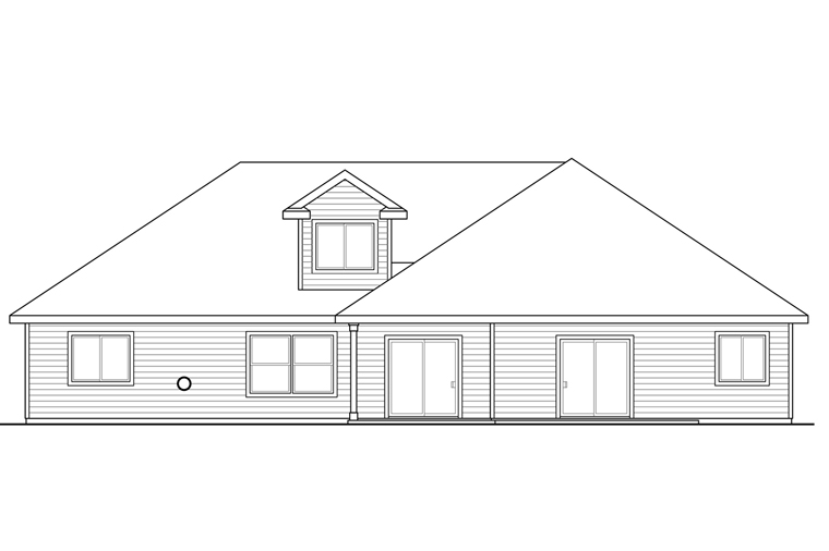 Cottage Country Craftsman Ranch Rear Elevation of Plan 41212