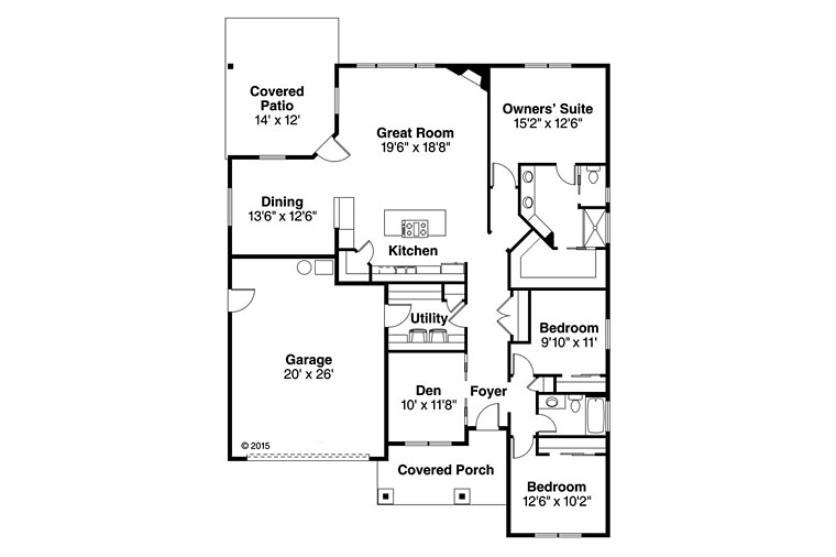 Bungalow Cottage Country Ranch Traditional Level One of Plan 41214