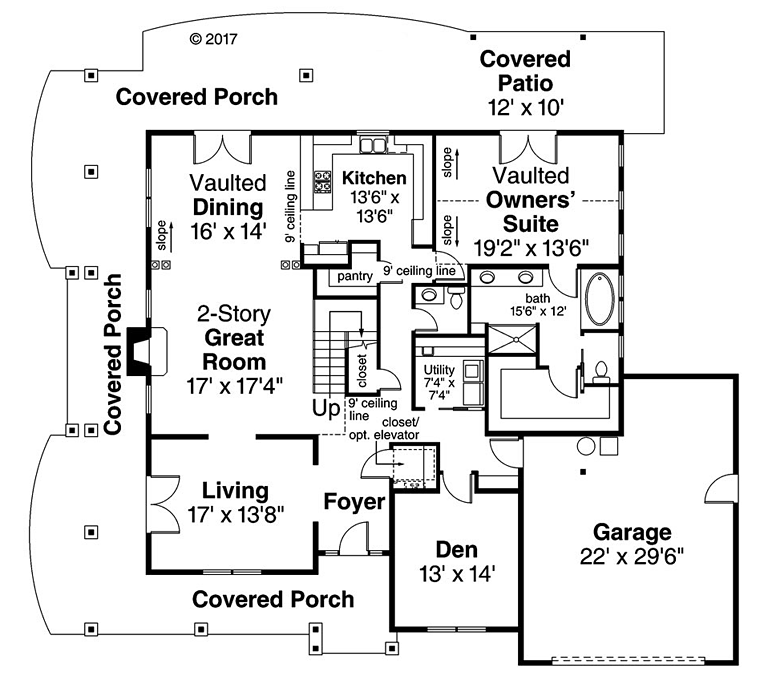 Country Farmhouse Ranch Traditional Level One of Plan 41251