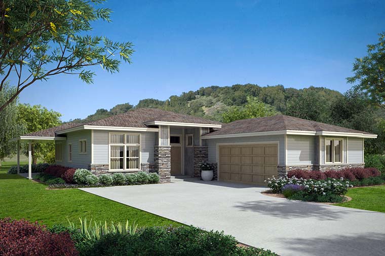 Bungalow, Contemporary, Craftsman, Prairie Style Plan with 2294 Sq. Ft., 3 Bedrooms, 2 Bathrooms, 2 Car Garage Elevation
