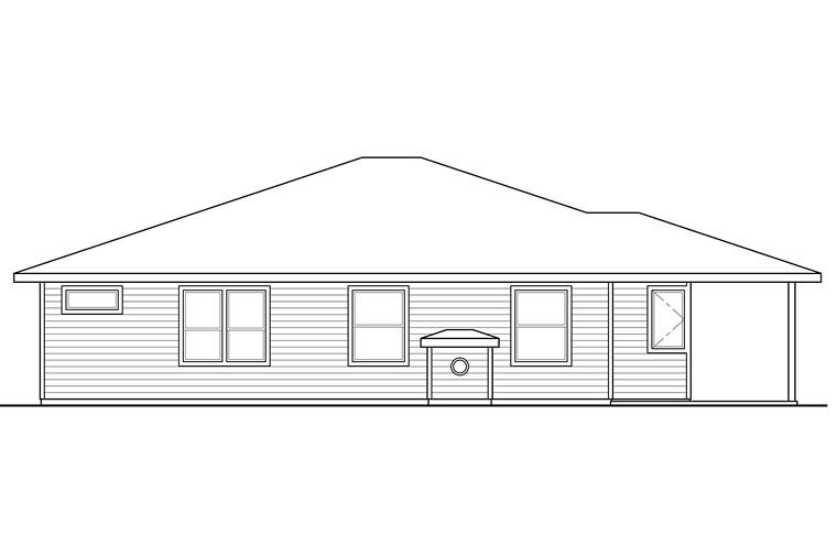 Bungalow, Contemporary, Craftsman, Prairie Style Plan with 2294 Sq. Ft., 3 Bedrooms, 2 Bathrooms, 2 Car Garage Rear Elevation