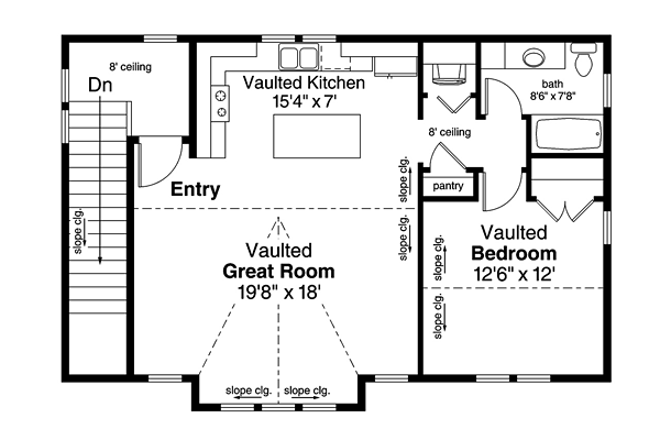 Traditional, Tudor 2 Car Garage Apartment Plan 41280 with 1 Beds, 1 Baths Level Two
