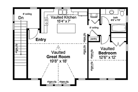 Traditional, Tudor 2 Car Garage Apartment Plan 41280 with 1 Beds, 1 Baths Second Level Plan