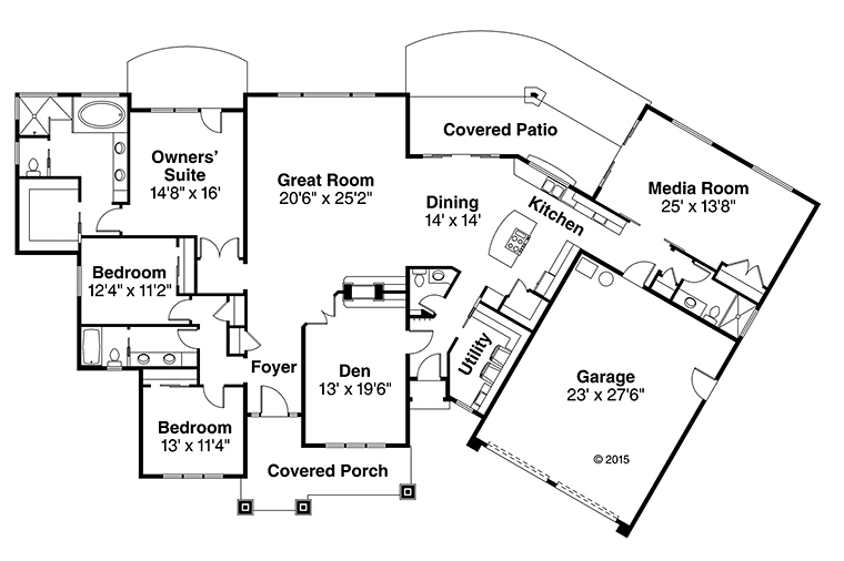 Prairie Style Ranch Level One of Plan 41284