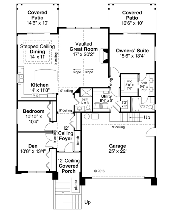 Contemporary Craftsman Modern Level One of Plan 41305