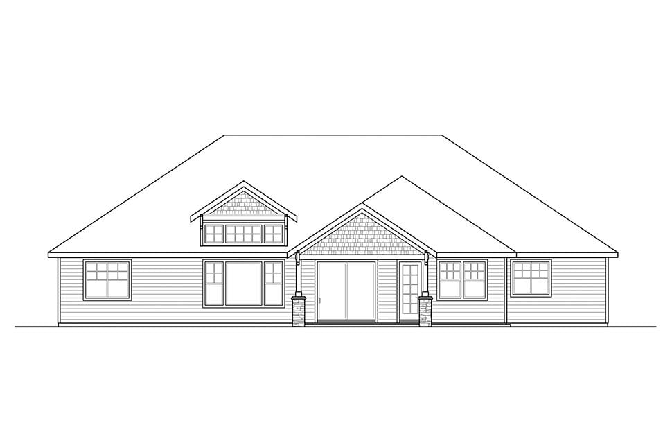 Craftsman Ranch Rear Elevation of Plan 41318