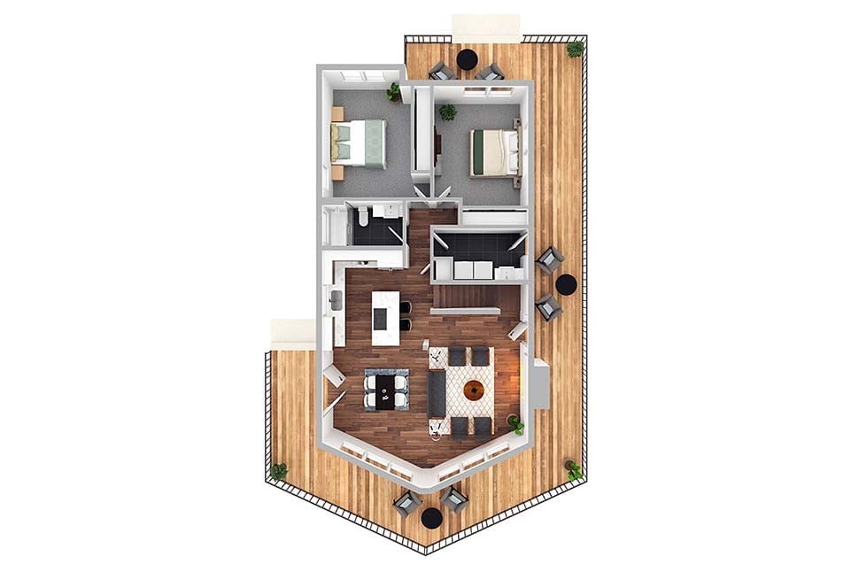 Cabin, Contemporary, Narrow Lot Plan with 2060 Sq. Ft., 3 Bedrooms, 2 Bathrooms Picture 4