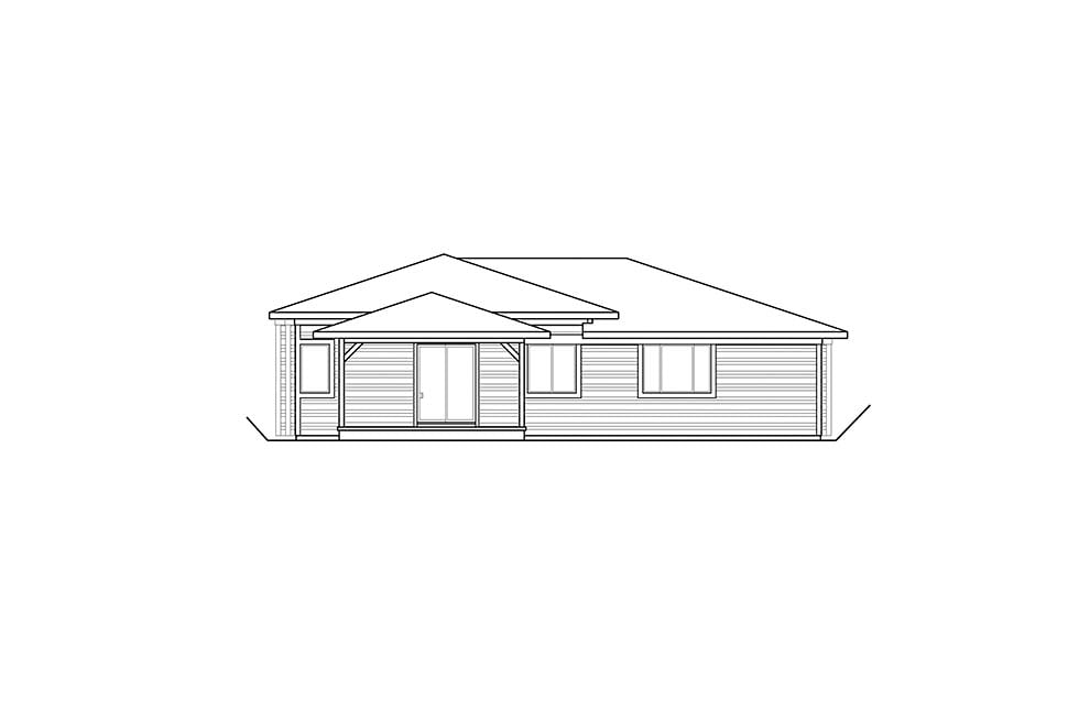 Contemporary Prairie Style Rear Elevation of Plan 41335