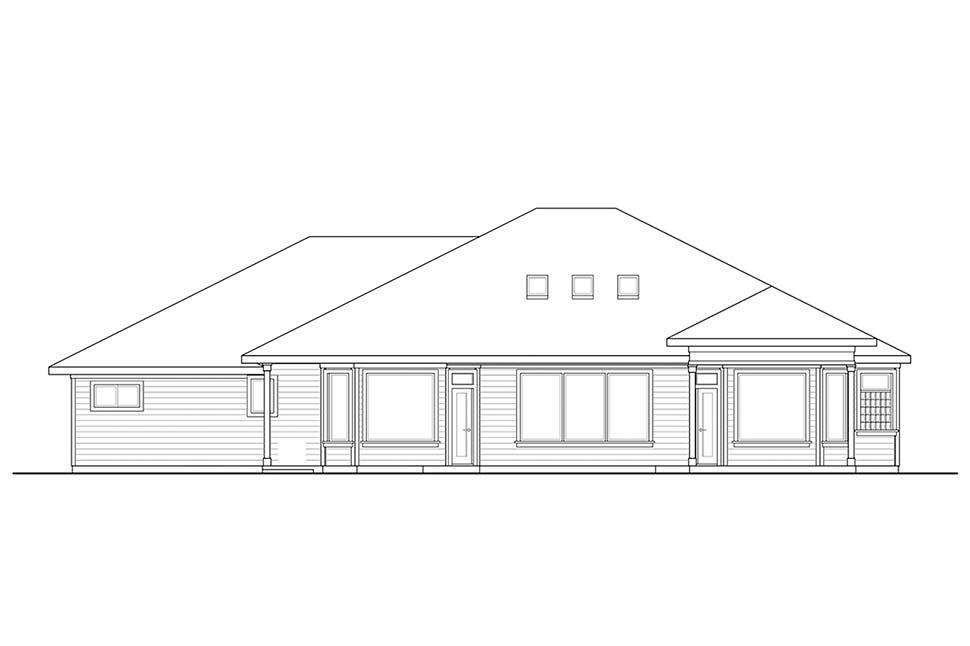 Prairie Style Traditional Rear Elevation of Plan 41337