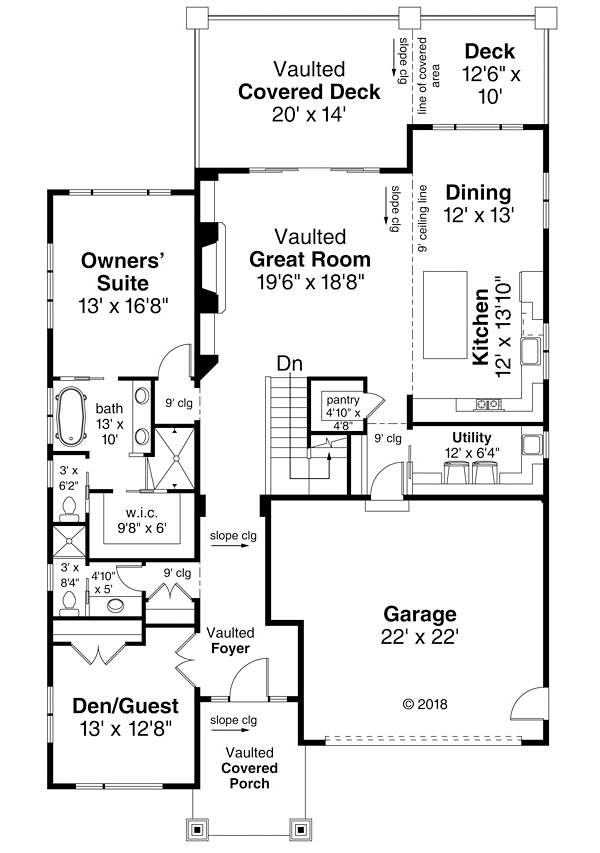 Contemporary Prairie Style Level One of Plan 41338