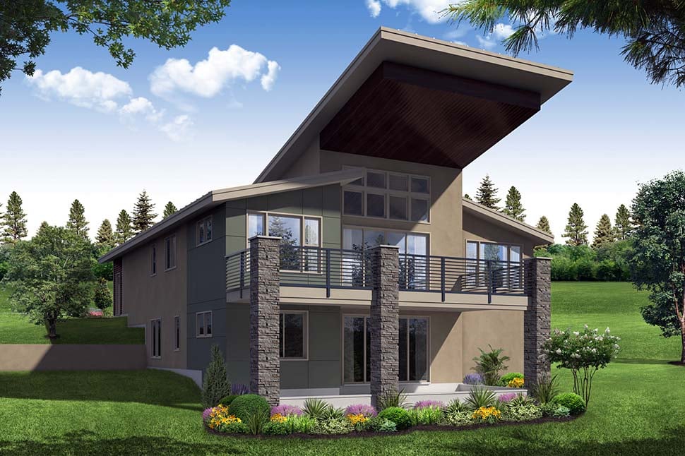 Contemporary Prairie Style Rear Elevation of Plan 41338