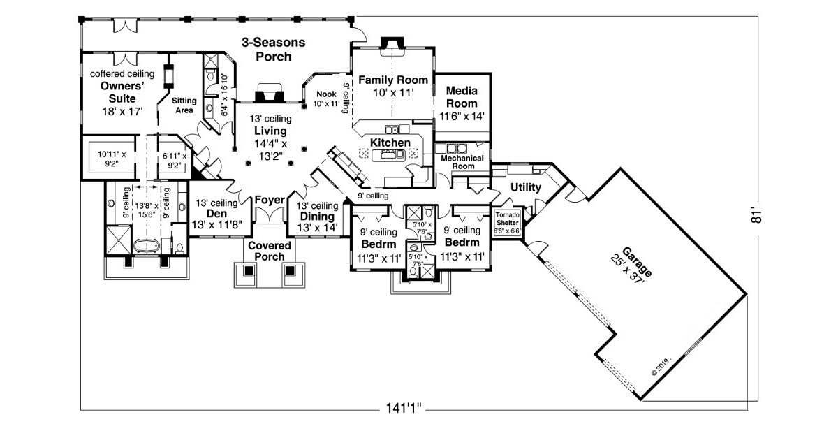Prairie Style Traditional Level One of Plan 41339