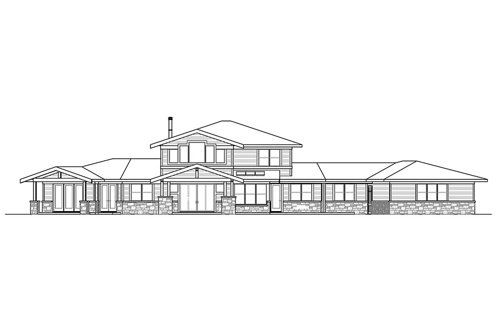 Contemporary Prairie Style Rear Elevation of Plan 41343