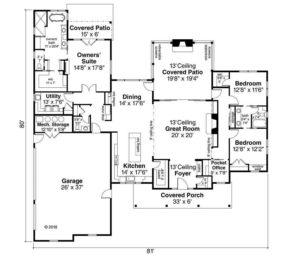 Contemporary Farmhouse Ranch Level One of Plan 41344