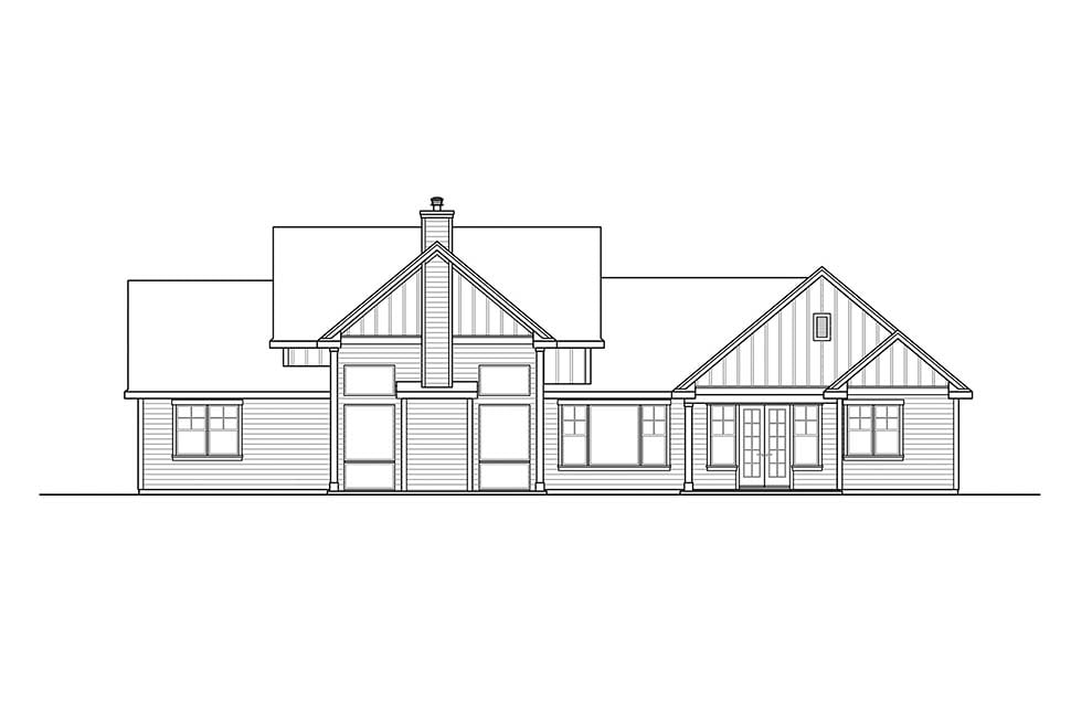 Contemporary Farmhouse Ranch Rear Elevation of Plan 41344