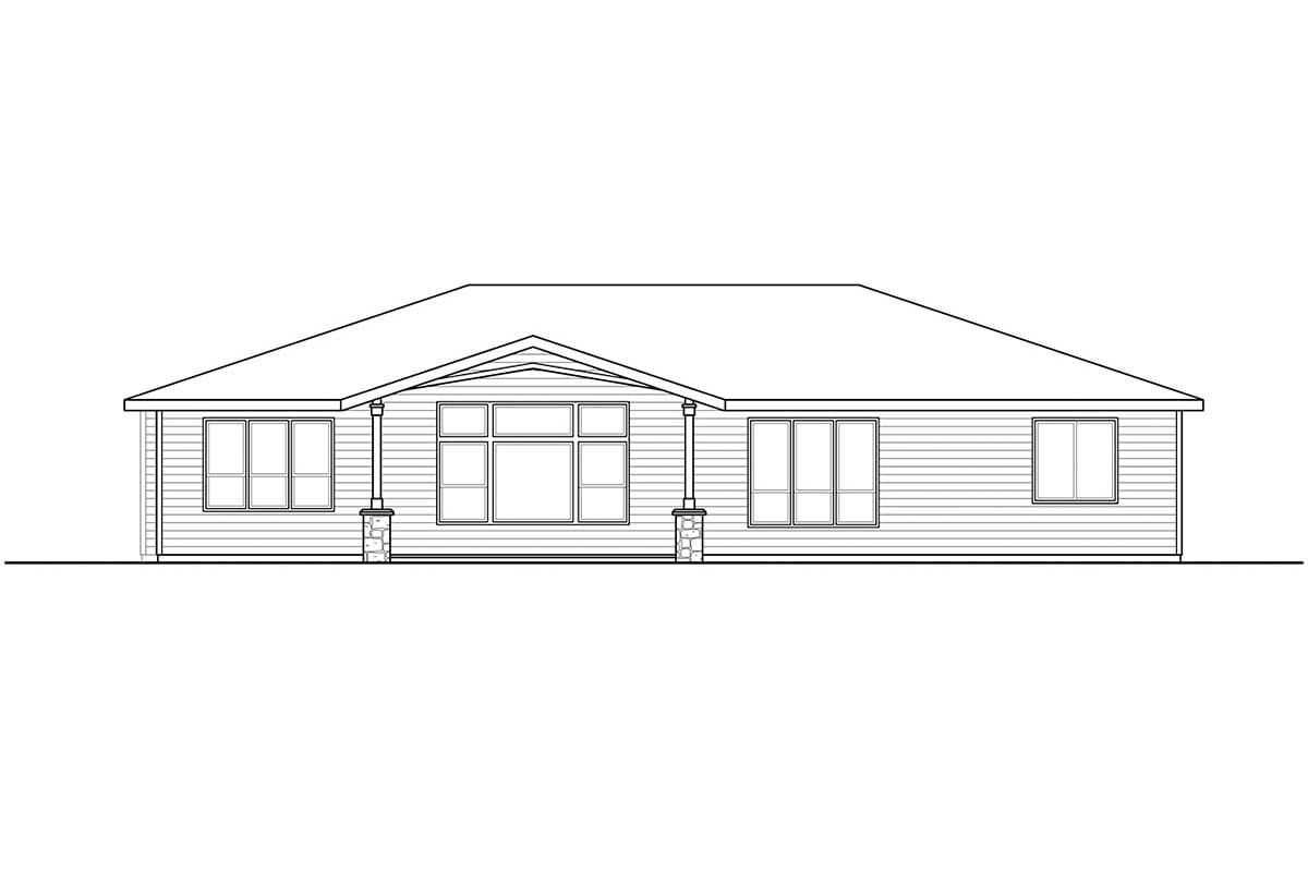 Country Craftsman Ranch Rear Elevation of Plan 41351