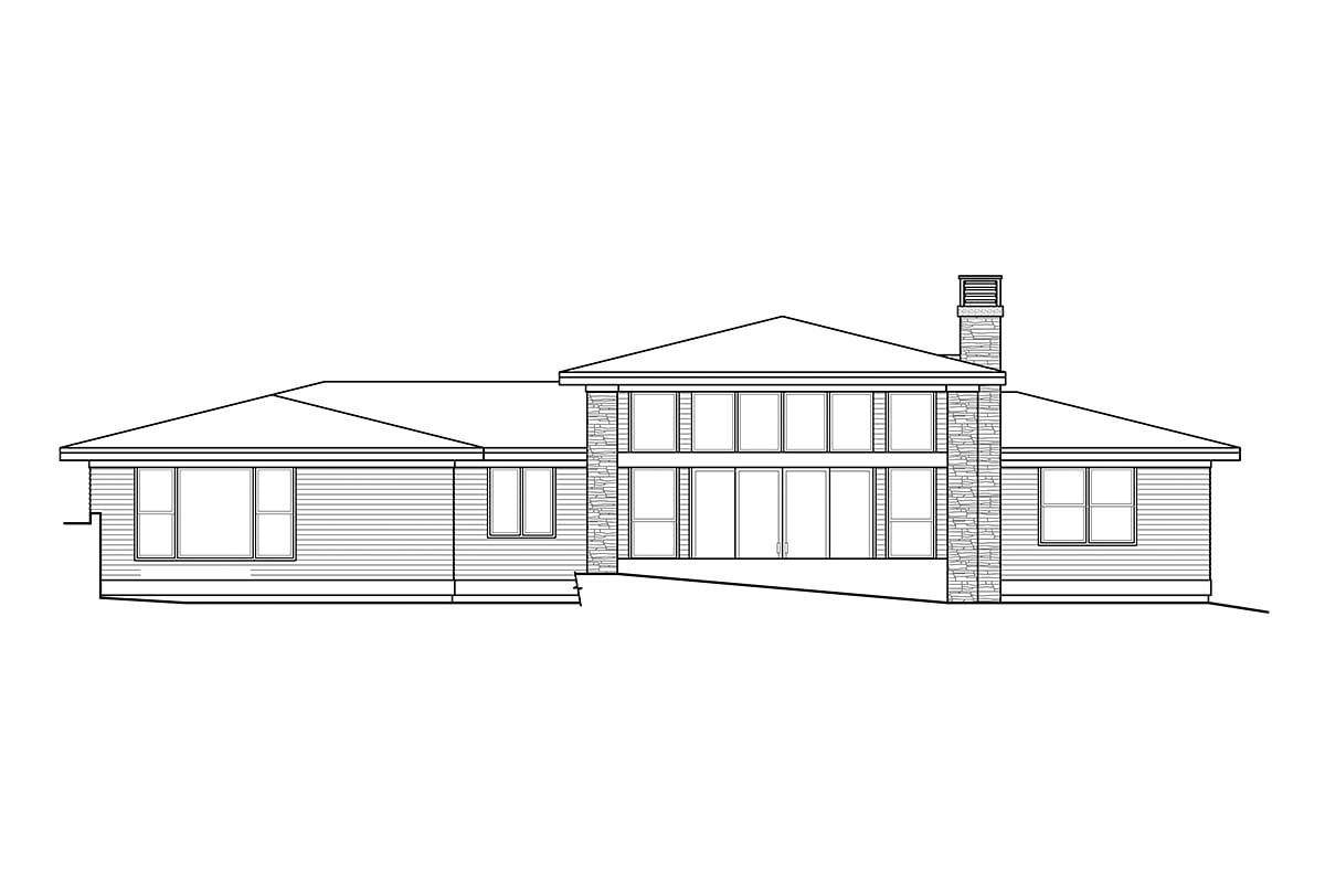 Contemporary Prairie Style Rear Elevation of Plan 41358